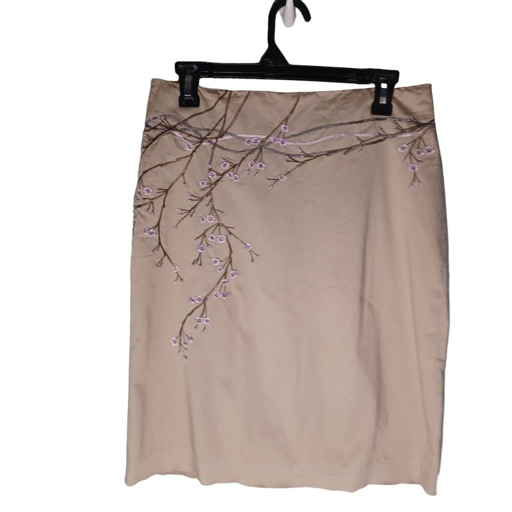 Womens Pencil Skirt Size 6 Green Floral Cottagecore Fairy Grunge Embroidered